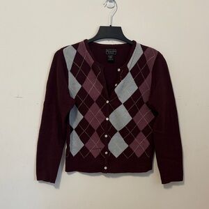 Abercrombie & Fitch Burgundy and Blue Argyle Cardigan